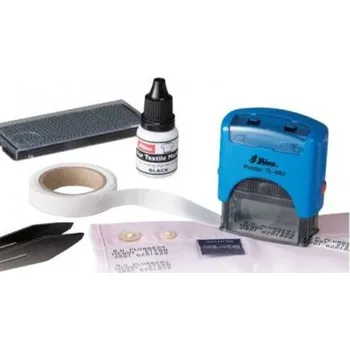 Razítko Razítko pro značení textilu Shiny TL-842, modrý strojek, 38x14 mm barvy otisku černá