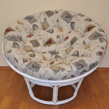 Papasan Ratanový papasan 100 cm bílý, polstr motiv srdce LOVE