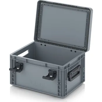 paleta Euro přepravka s víkem s panty Pro 41,1 x 32,8 x 23,6 cm, otevřená - Stříbrošedá - materiál: PP - EDP S 43/22 2G