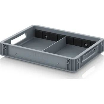 paleta Euro přepravka S příčnou dělicí stěnou 40 x 30 x 7,5 cm - Stříbrošedá - materiál: PP - EG GEF QT 4375