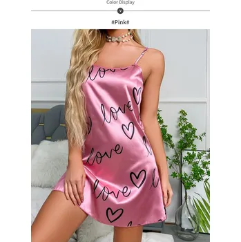 Dámská noční košile Dámská krátká saténová noční košilka s nápisy "Love" Barva: Růžová, Velikost: L