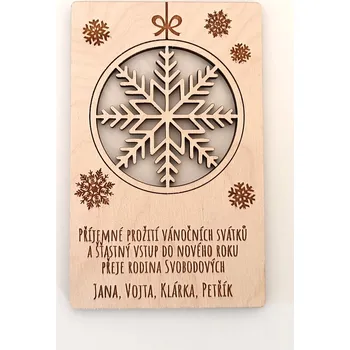 Dřevěná hračka MAJADESIGN Vánoční dřevěné přání s ozdobou na vyloupnutí a vlastním textem