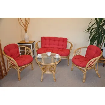 Zahradní sestava Ratanová sedací souprava Bahama medová velká polstry vínový melír