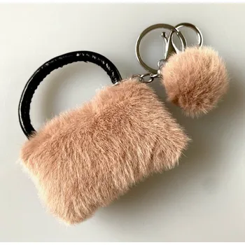 Přívěsek na kabelku/klíče kožešinová kabelka - taupe hnědá