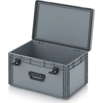 paleta Euro přepravka s víkem s panty Pro 61,1 x 42,7 x 33,7 cm, zavřená - Stříbrošedá - materiál: PP - EDP S 64/32 HG 1G