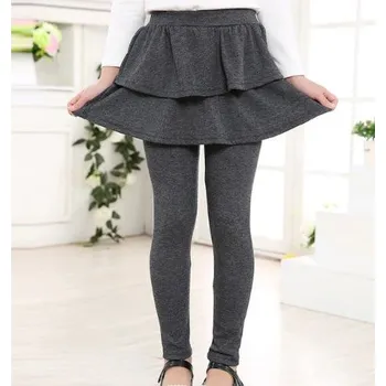 Chlapecké kalhoty Dívčí bavlněné legíny s volánkovou sukýnkou Barva: Tmavě šedá, Velikost: 130/6-7 let