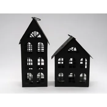 Vánoce Plechový domeček na svíčku - černý, Rozměr Malý