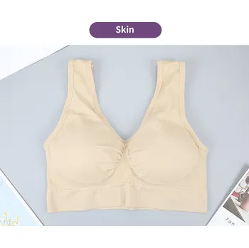 Podprsenka Dámská sportovní bezešvá push up podprsenka bez kostic- plus size velikosti Barva: V-neck Beige, Velikost: 4XL
