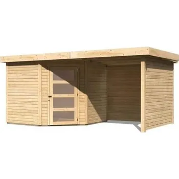Zahradní stavba dřevěný domek KARIBU SCHWANDORF 5 + přístavek 240 cm včetně zadní a boční stěny (77748) natur