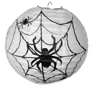 Party dekorace PartyDeco Halloween papírový lampion 20 cm pavouk s pavučinou