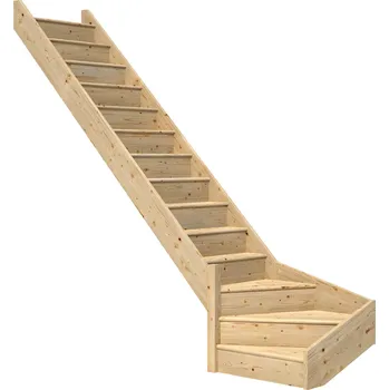 Zábradlí DOLLE PARIS - Smrk Podstupnice: S podstupnicemi, Zábradlí: Bez zábradlí, Vedení schodů: O 1/4 vlevo