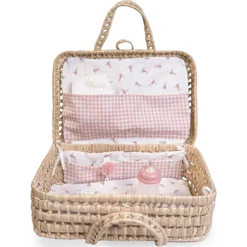 Doplněk pro panenku Antonio Juan Proutěný kufřík s výbavičkou pro panenku 92321 růžový/bílý