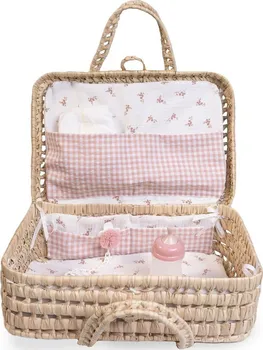 Doplněk pro panenku Antonio Juan Proutěný kufřík s výbavičkou pro panenku 92321 růžový/bílý