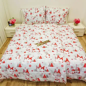 Povlečení TiaHome Vánoční povlečení Skřítky šedé 1x Polštář 90x70cm, 1x Přikrývka 140x200cm