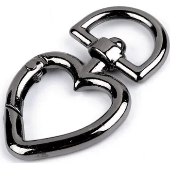 Kovová karabina srdce - černo-stříbrná