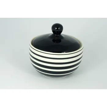 Cukřenka Černo - bílá cukřenka s proužky (Dóza na cukr - pruhovaná)