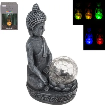 Žertovný předmět Meditující Buddha se solární LED dekorativně popraskanou koulí