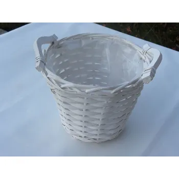 Úložný box koš bílý s dřevěnými uchy