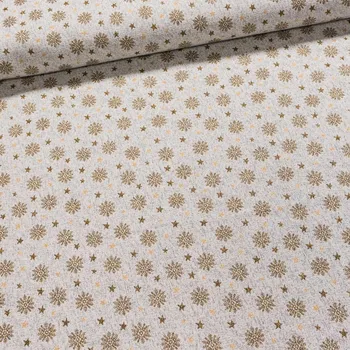 Směsové plátno vánoční LIAN 389 zlaté vločky na šedé, lurex, š.160cm (látka v metráži)