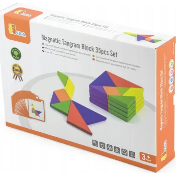 Dřevěná hračka VIGA Dřevěný magnetický tangram 35 dílků