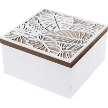 Úložný box Box dřevo list hnědý/bílý 15x15x8 cm