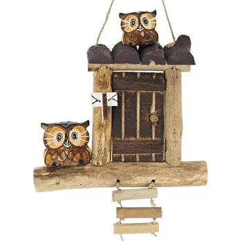 Závěsná dekorace dřevěná Soví domeček 35 cm