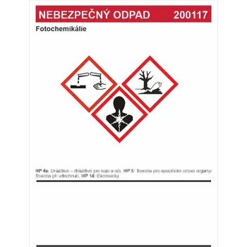 Nebezpečný odpad 200117 - Fotochemikálie Samolepka PVC A6 (148 x 105 mm)