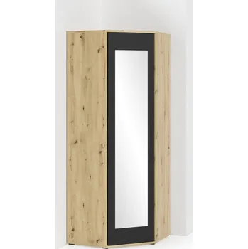 Předsíňová stěna Rohová šatní skříň Emi se zrcadlem - dub/černá