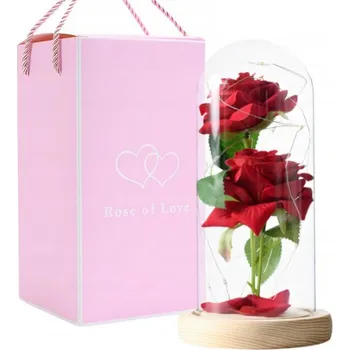 umělá květina Svítící růže ve skle 22 cm 2 ks červená