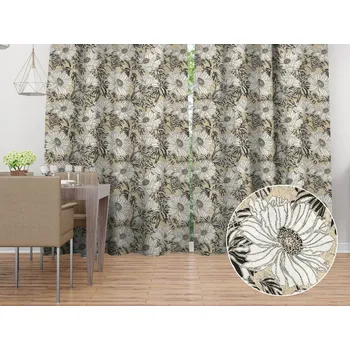 ubrus Dekorační závěs PML-089 Bílé květy na béžovém 145x150 cm