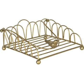 Zlatý kovový držák na ubrousky s ptáčkem - 20*20*9 cm