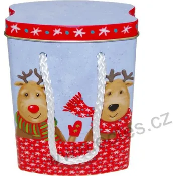 Dóza na potraviny XMAS PARTY plechová dóza taštička 3148 veselí sobi se šálou a rukavicemi