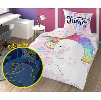 Povlečení Detexpol Jednorožec Best Friends Ever 140 x 200, 70 x 80 cm zipový uzávěr