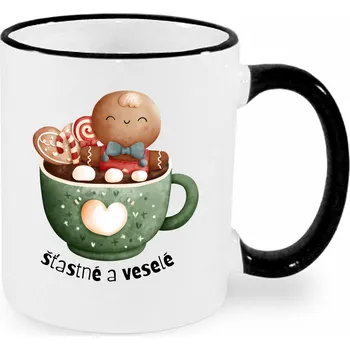 Vánoční hrnek - Šťastné a veselé Barva: Černá