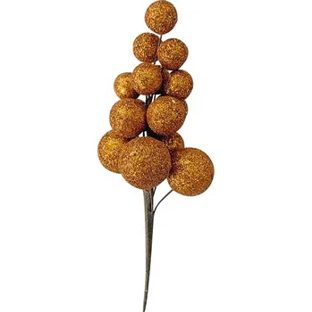 Vánoce Větvička zlatých bobulí s glitrem 13 cm, 2 ks 4731