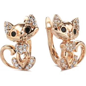 Náušnice B-TOP Dámské náušnice se zirkony Kočka - růžové pozlacení