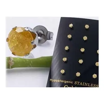 Souprava šperků Ocelové náušnice kamínek, žluté 6mm (2ks - 1pár)