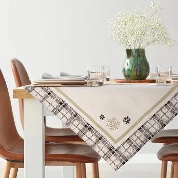 ubrus Gobelínový ubrus ANGEL světle béžový s vánočním motivem, 140 x 200 cm