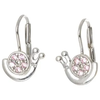 Náušnice Stříbrné náušnice šnek s růžovými zirkony STNAU1656F
