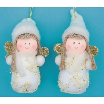 Vánoční dekorace Anděl textilní 8 cm bílý na pověšení