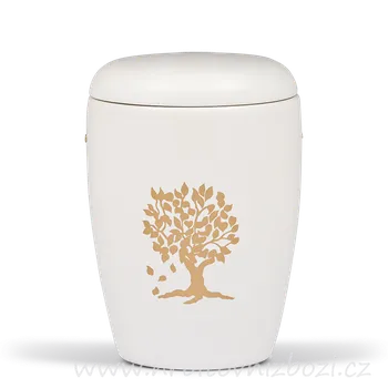 Smuteční dekorace Keramická urna bílá se zlatým stromem