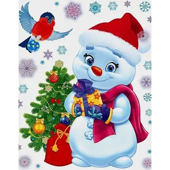 Diamantové malování Sněhulák s dárkem č. 1027