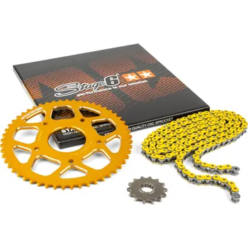 Řetězová sada 13x53 - 420 Stage6 alu CNC žlutá Peugeot / Rieju