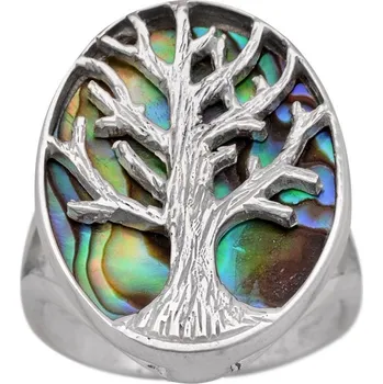 Prsten ShopBOB stříbrný prsten s perletí paua Ag 4,7 g strom života 56