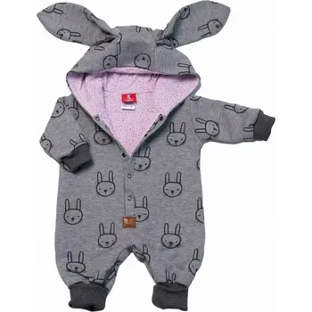 Dětský overall Teplákový dvouvrstvý rostoucí overal s kapucí, zap. patentky Bexa, Zajíček, šedá 92 (18-24m)
