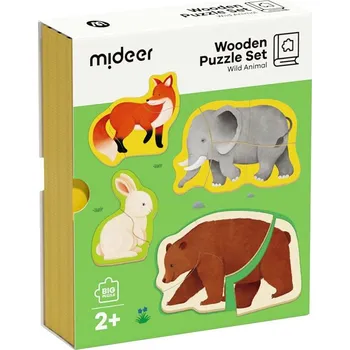 Dřevěná hračka MiDeer | Dřevěné puzzle v knize - Zvířata - 18 dílků
