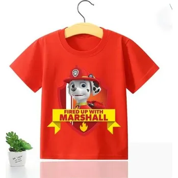Dívčí tričko Dětské bavlněné triko s krátkým rukávem - Tlapková patrola Barva: Červená - Marshall, Velikost: 150/8-9 let