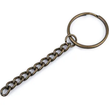 Kroužek na klíče O25 mm s řetízkem, 730921, staromosaz