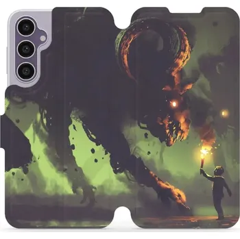 Pouzdro na mobilní telefon Flipové pouzdro Mobiwear - Samsung Galaxy S23 FE - VA08P Příšera a kluk s pochodní (Knížkové flip pouzdro, obal, kryt na mobil Samsung Galaxy S23 FE - VA08P Příšera a kluk s pochodní, materiál Umělá kůže + TPU - ochrana 360°, stojánek, silikonová vanička,