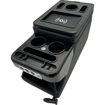 Příslušenství ke karavanu Multifunkční středová konzole pro Mercedes Vito W447 2014- s úložným prostorem, USB, 12V podsvícená s indukčním nabíjením, černá